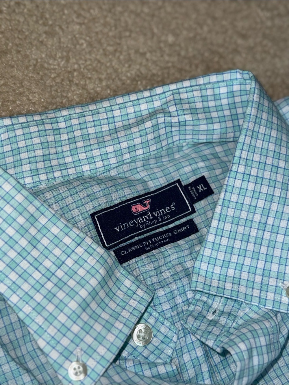 Vineyard Vines Men's Aqua and Blue Mini-Check Button-Down Shirt - Picture 2 of 4
